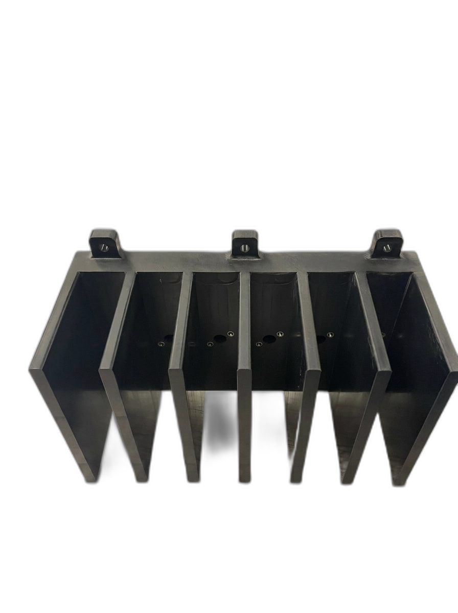 Black machined plastic finned manifold component